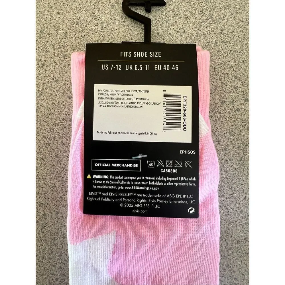 Official elvis Presley pink striped star crew socks US 7-12 unisex men’s women’s